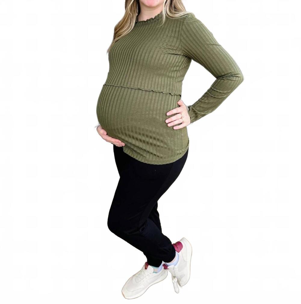 NEW HELLO MIZ ribbed knit nursing maternity top in olive